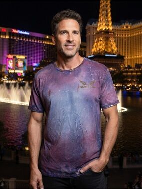 Robin's Jean Washed Purple Blue Flashy T-shirt Gold Accents Distressed Clubbing